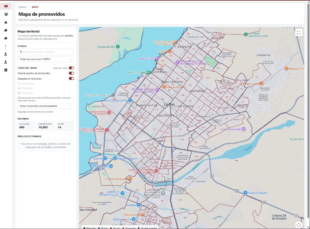 Mapa de promovidos en La Paz